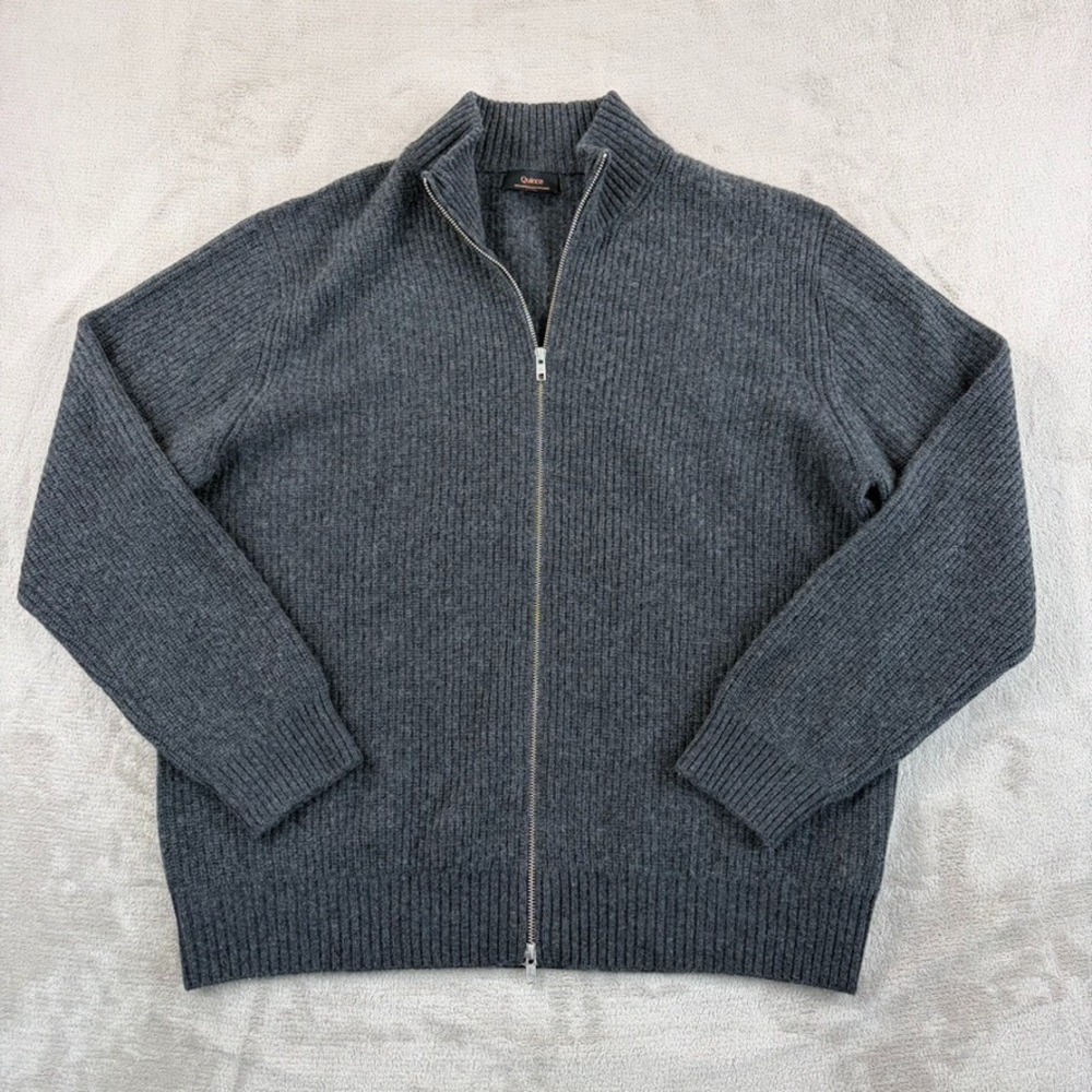 Quince Mongolian Cashmere 2.0 Fisherman Full Zip Sweater Men XL Charcoal NWOT